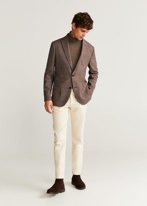 Slim Fit-wollblazer Mit Hahnentrittmuster