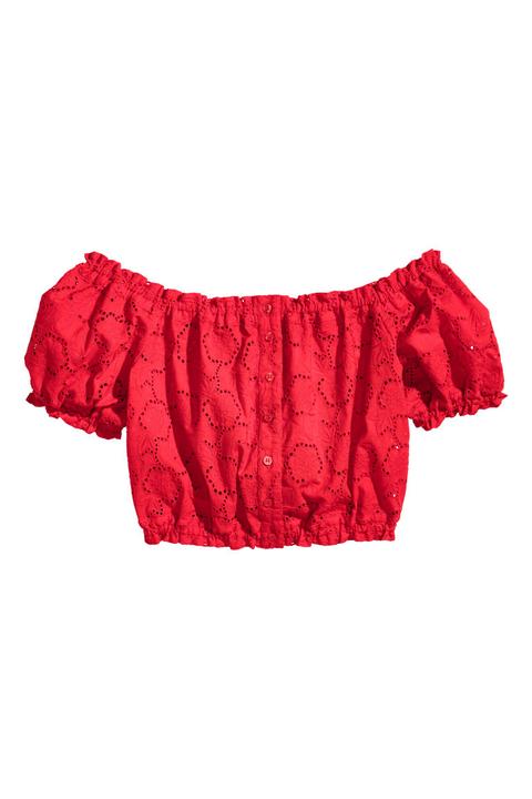 H & M - Top Corto A Spalle Scoperte - Rosso