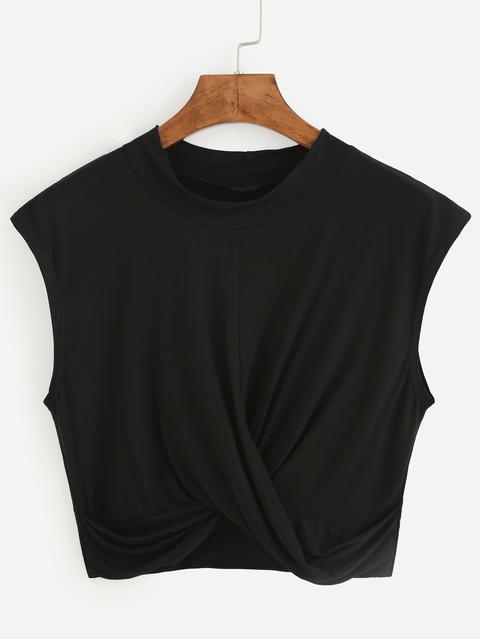 Black Crop Draped T-shirt