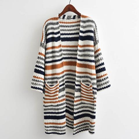 Strick Cardigan Pullover Mit Streifen
