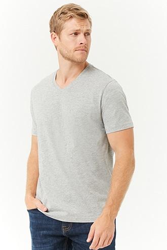 Basic Heathered Slim Fit V-neck Tee At Forever 21 , Heather Grey