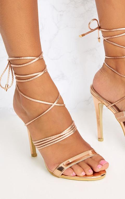 gold strappy tie up heels
