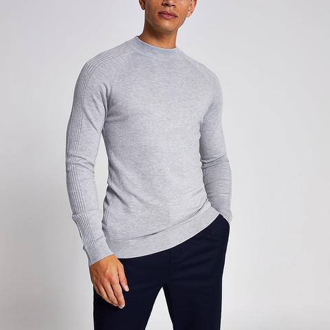 Grey Slim Fit Turtle Neck Knitted Jumper