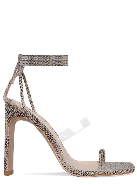 Yanny Beige Snake Toe Loop Lace Up Square Toe Heels