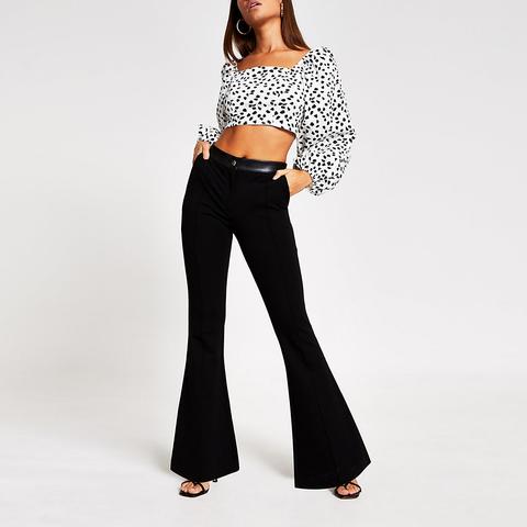 White Spot Printed Long Sleeve Cropped Top