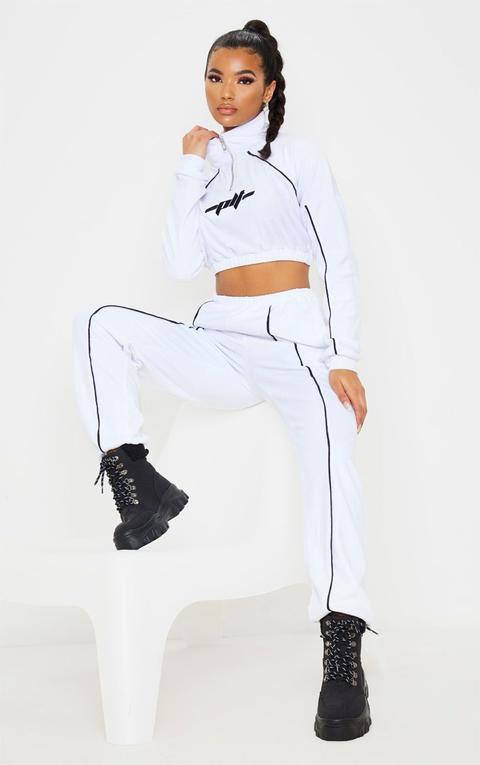 White Velour Contrast Stripe Jogger