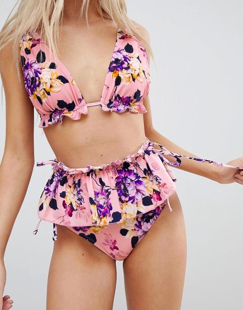 Braguitas De Bikini De Cintura Alta Con Volante Tipo Falda Y Estampado Floral Florence De Asos