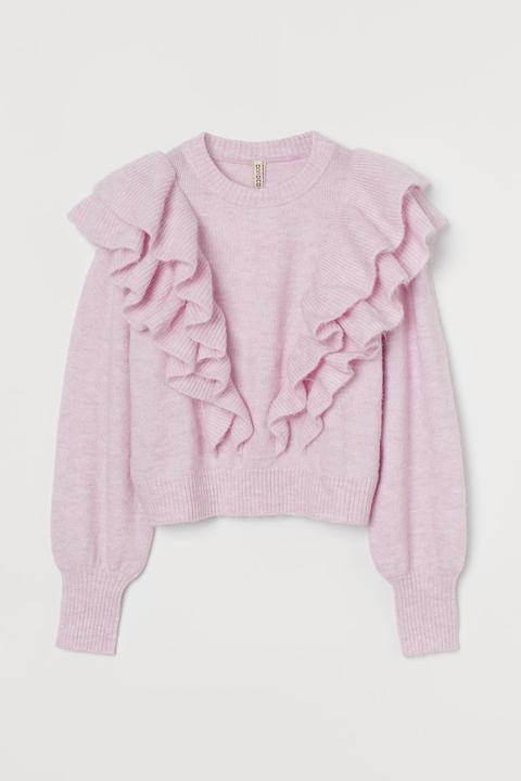 Knitted Flounce-detail Jumper - Purple