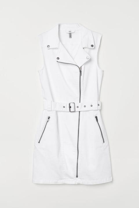 H & M - Twill Biker Dress - White