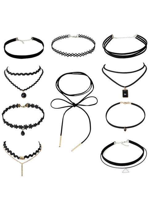 Bar & Triangle Detail Choker Set 10pcs