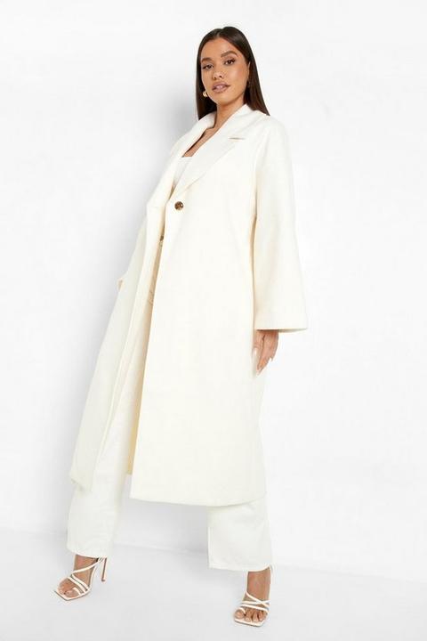 Womens Oversized Wool Look Coat - Cream - 12, Cream