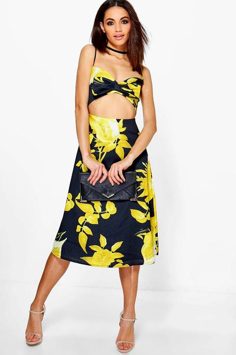 Vestido Skater Midi Floral Con Lazo Kate Boutique