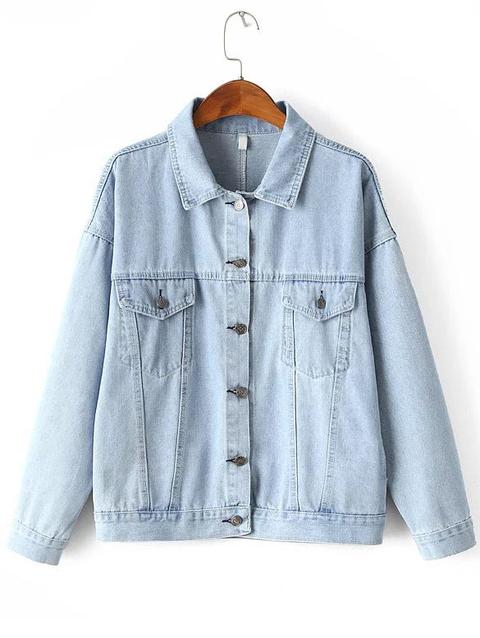 Blue Drop Shoulder Boyfriend Denim Jacket