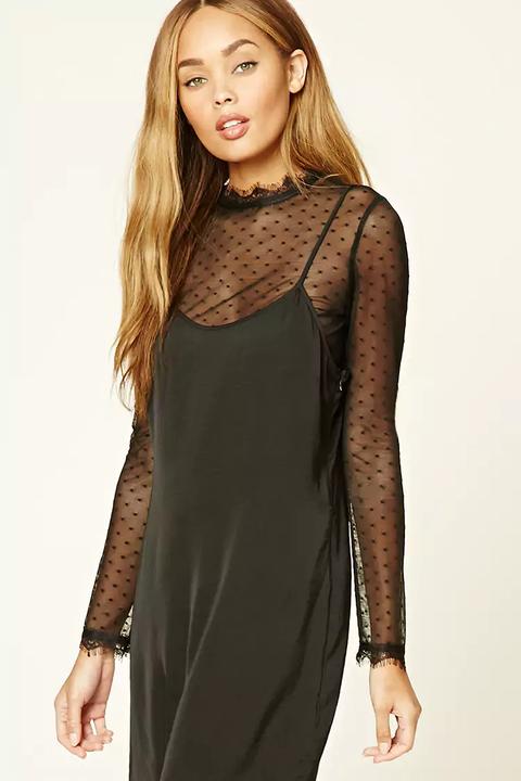 Contemporary Polka Dot Mesh Top