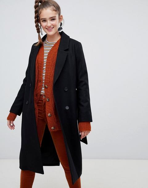 Monki - Cappotto Nero Sartoriale Con Cintura - Nero