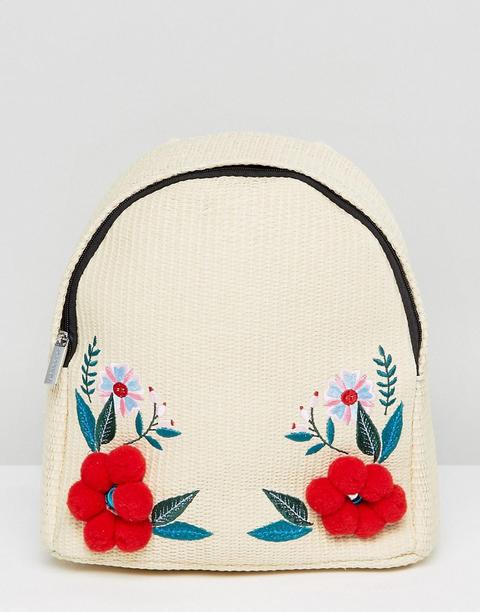 Mochila De Paja Con Detalle De Pompón Floral De Skinnydip