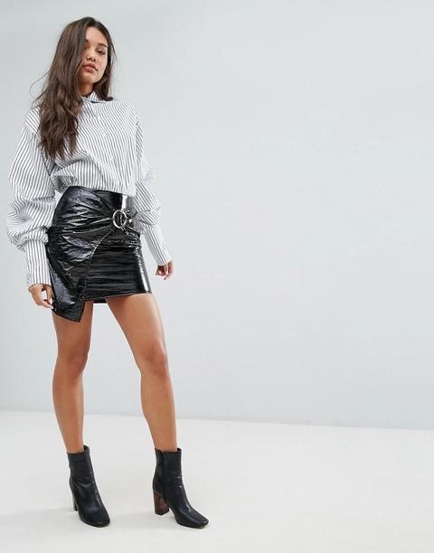 Missguided - Minigonna Effetto Vinile Con Fibbia - Nero