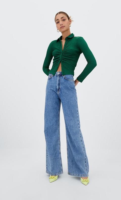 Stradivarius Chemise En Maille Froncée Vert Bouteille Xl