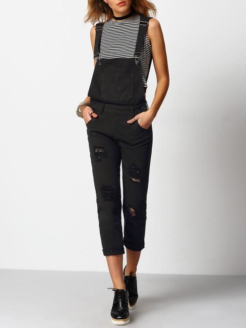 Mono Tirante Bolsillos Denim -negro