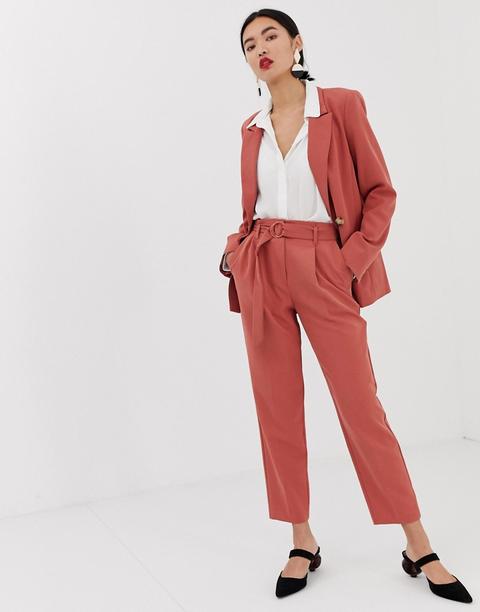 Warehouse - Pantaloni Affusolati Con Cintura Rosa - Rosa