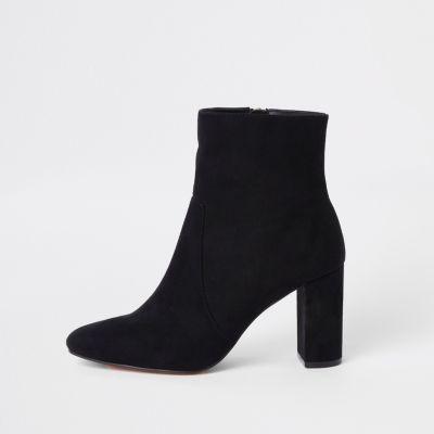 Black Chunky Block Heel Ankle Boots