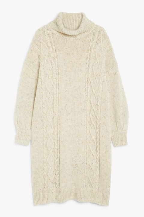 Long Cable Knit Dress - White