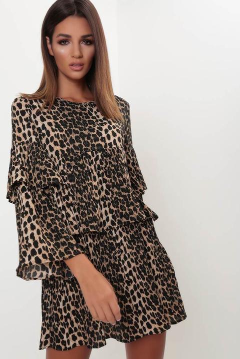 Leopard Pleated Smock Dress