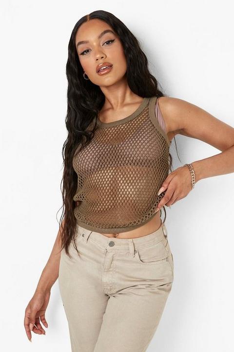 Womens Fishnet Vest Top - Green - S/m, Green