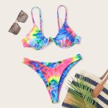 Bañador Bikini De Pierna Alta Con Aro De Tie Dye