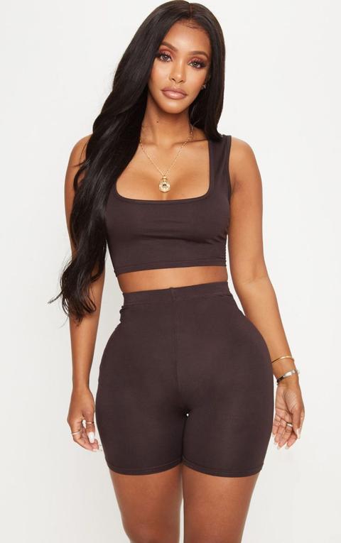 Shape Chocolate Brown Jersey Scoop Neck Crop Top