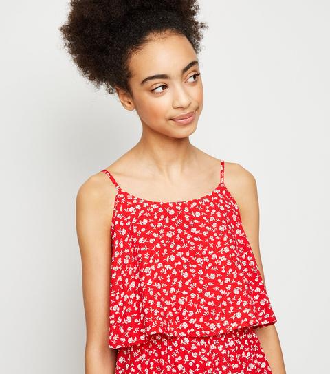 Girls Red Floral Crop Jumpsuit New Look