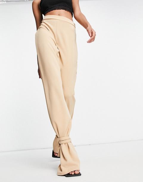 Pantalones Color Piedra Anudados Al Tobillo De In The Style-beis