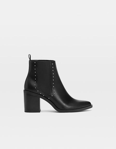 Black Studded High-heel Ankle Boots In Black