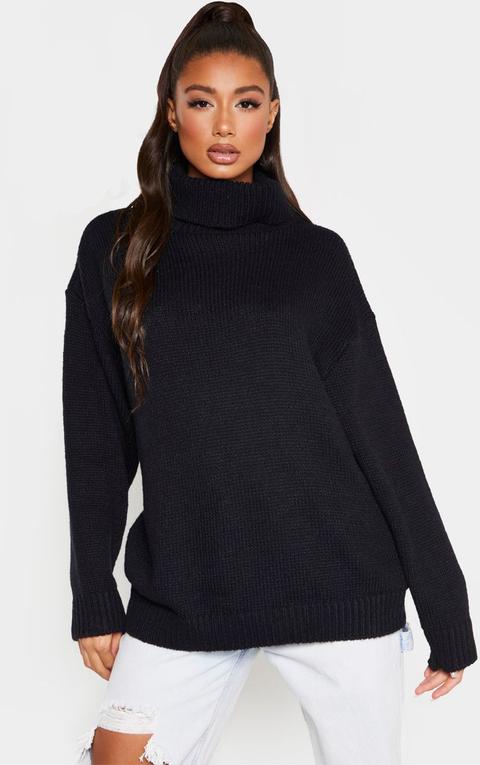 Black High Neck Fluffy Knit Jumper