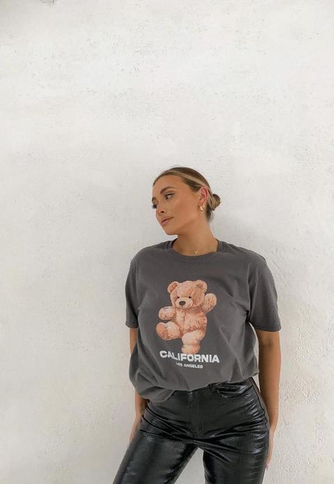 Sarah Ashcroft X Missguided Charcoal Bear California Graphic Oversized T Shirt, Grey