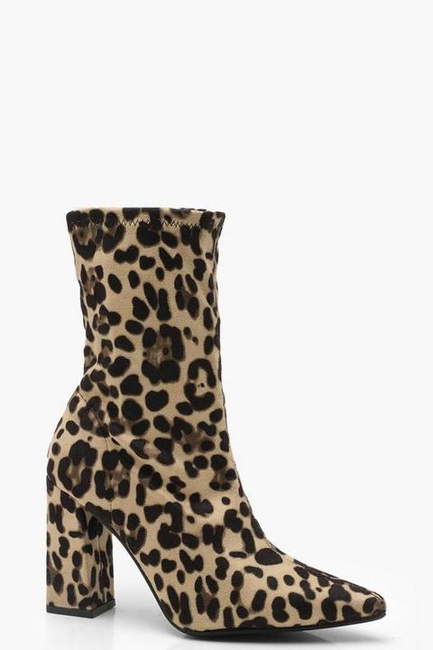 Leopard Block Heel Sock Boots