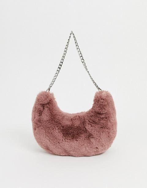 Asos Design Fur 90s Hobo Shoulder Bag-beige