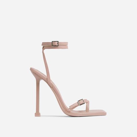 Party-hardy Barely There Buckle Detail Square Toe Heel In Nude Faux Leather, Nude