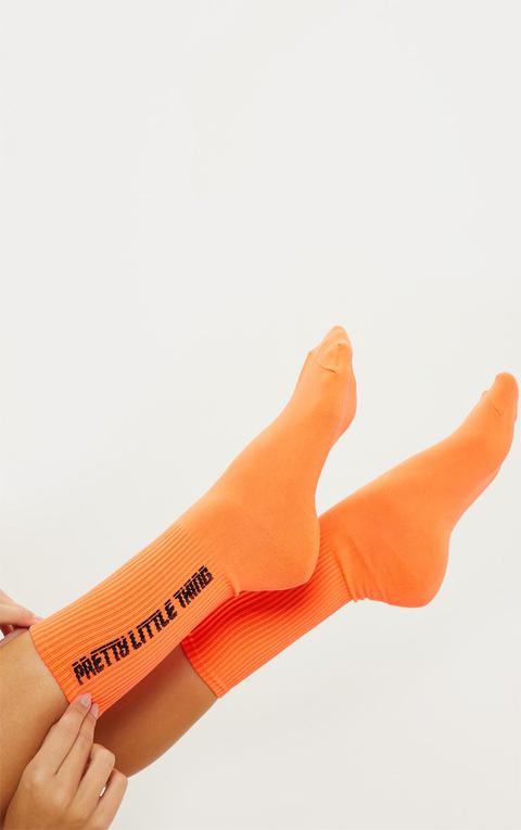 Prettylittlething Neon Orange Logo Socks