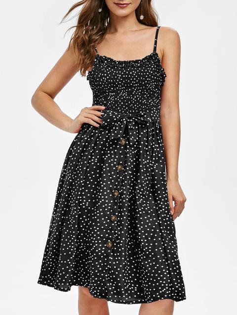 Smocked Polka Dot Midi Dress