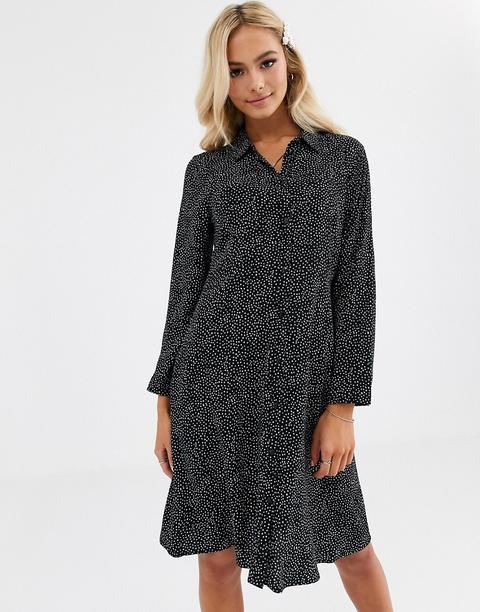 Vestido Camisero Corto Negro De Lunares De Jdy