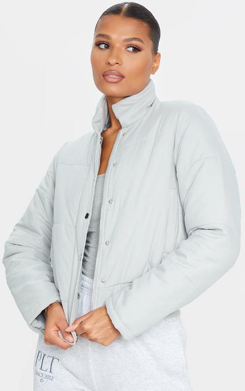 Grey Peach Skin Cropped Puffer Jacket