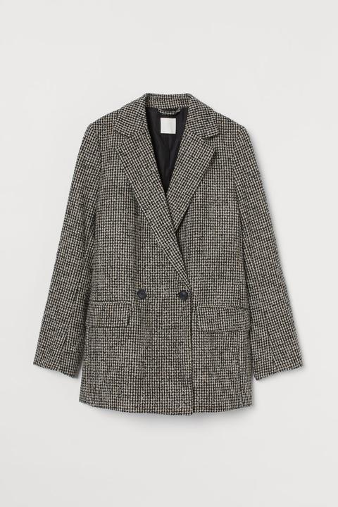 Double-breasted Bouclé Jacket - Black