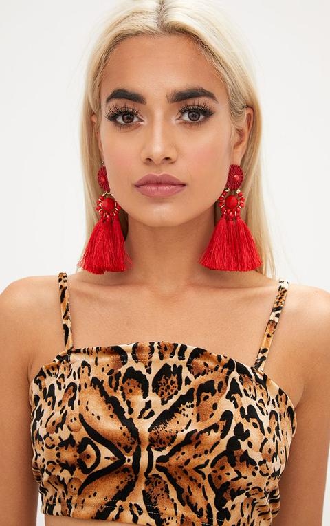 Red Acrylic Bead Tassel Earring