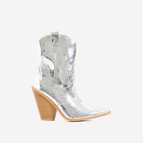 silver western ankle boots