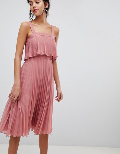 Vestido Midi De Tirante De Doble Capa Con Diseño Plisado De Asos Design