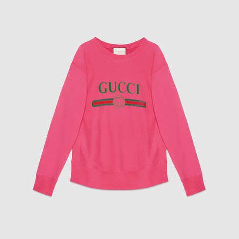 Felpa In Cotone Con Stampa Logo Vintage Gucci