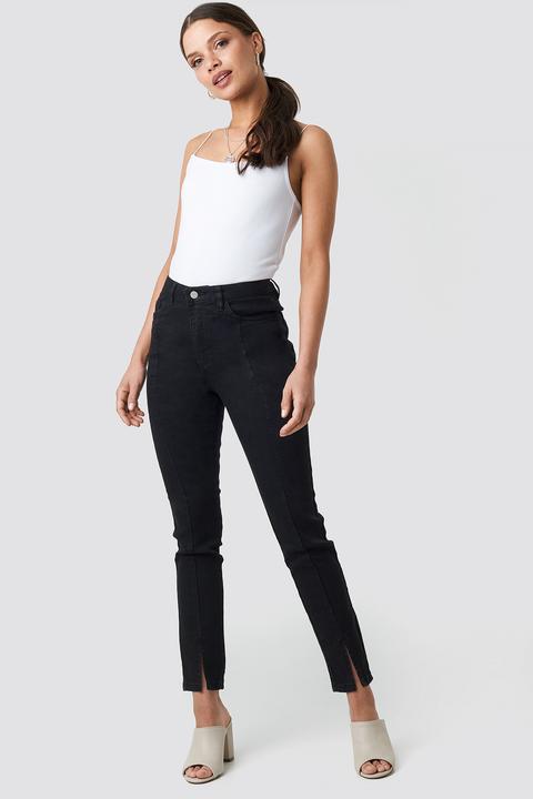 Highwaist Skinny Front Slit Jeans Black