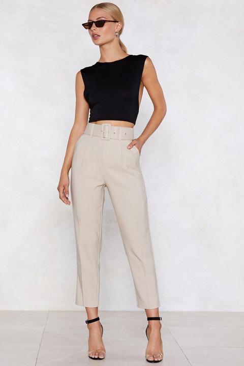 Womens Cropped Belted Tailored Trousers