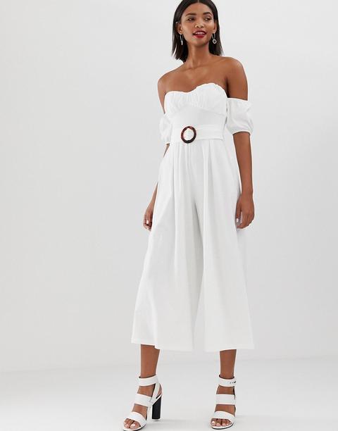 white off the shoulder jumpsuit